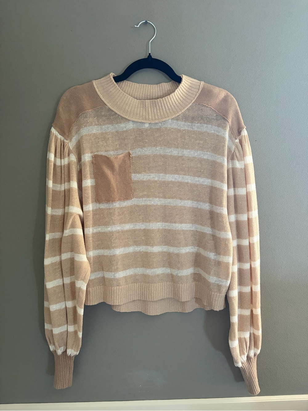 Free People Sweater Between the Lines Pullover Top Long Sleeves Linen Cotton